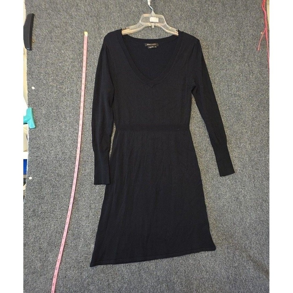 BCBGMAXAZRIA Dress Womens M Black V Neck Long Sleeve Sweater Knit Stretch